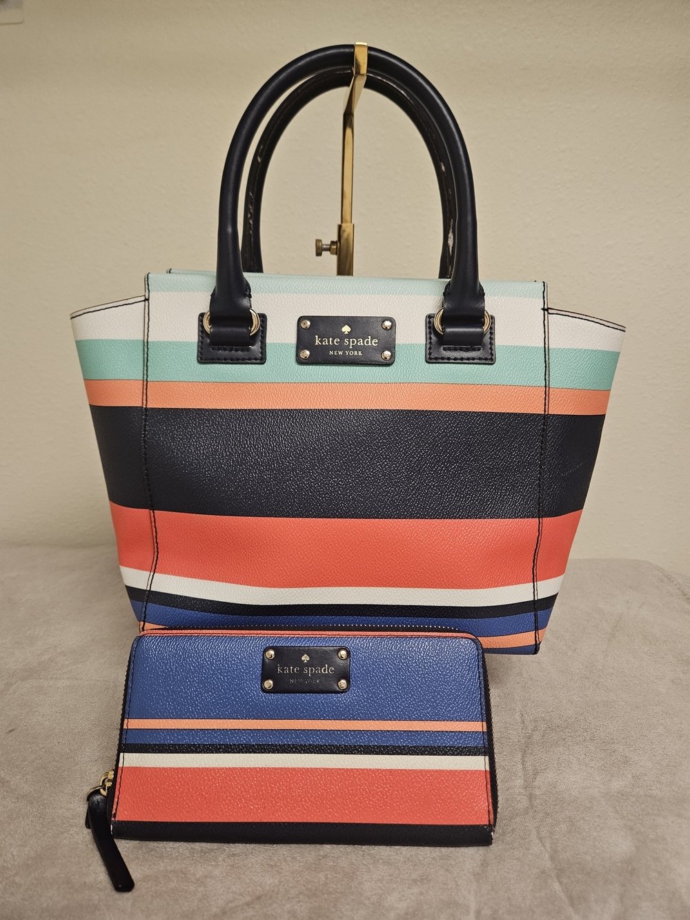 kate Spade Striped Small Leather Satchel and Wallet Set